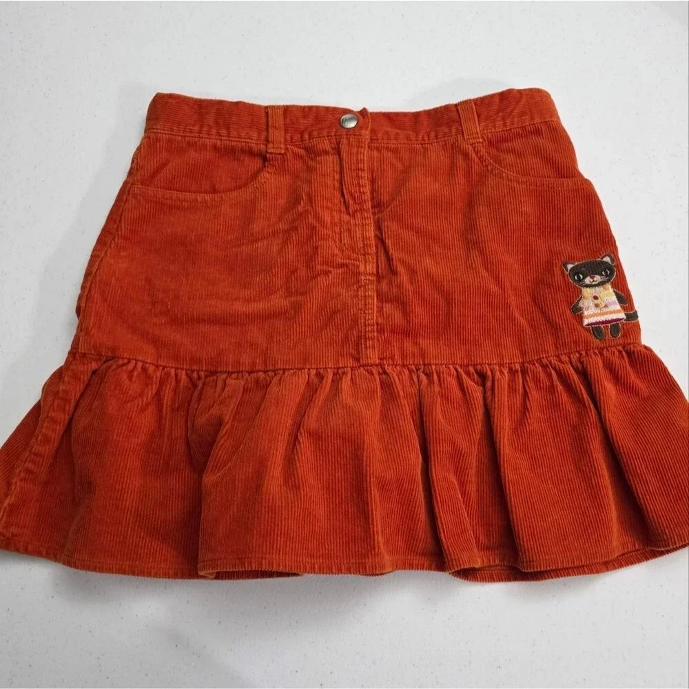 Gymboree Girls Vintage Corduroy Cute Cat Orange Rust Skort Size 12